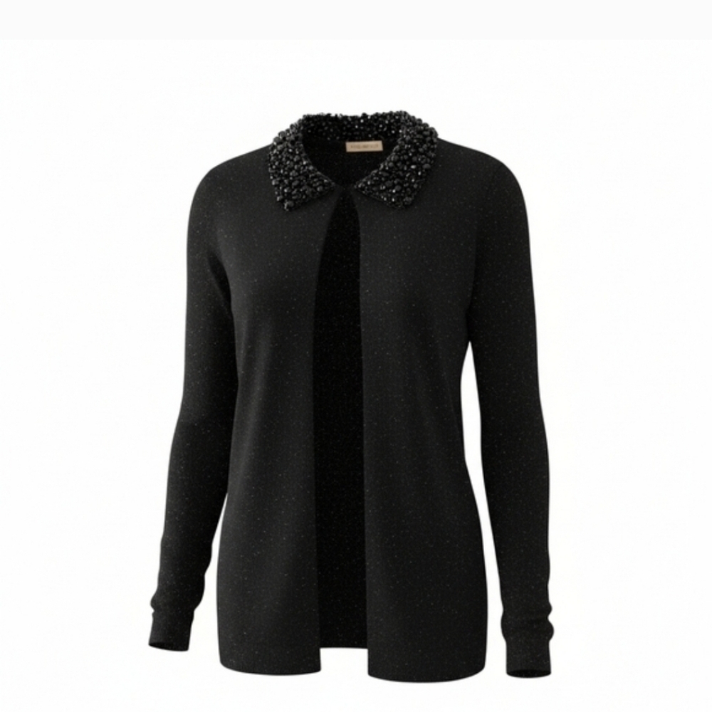 Escapade Black Beaded Sequin Collar Open Cardigan S Good Condition - Picture 9 of 16